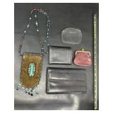 Beaded Pouch Becklace, Cow Hide Billfold