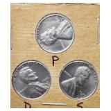 1943 P+D+S Lincoln Steel Wheat Penny Cent Set
