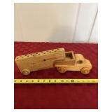 Wooden toy truck and trailer