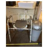 Trash can with flip lid and portable potty chair