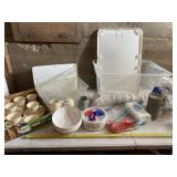 Tote with lids and coffee mugs, plastic utensils