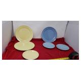 Lu Ray pastel blue and yellow, 3 plates 3 saucers