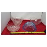 Rose footed pressed glass  blue serving bowl,