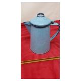 6 Cup Blue Enamel Coffee Pot 7.75" Tall