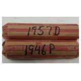 2 rolls 1946P and 1957-D Wheat Pennies