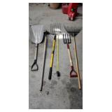 Garden tools, pitch fork, potato , rack