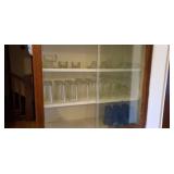 Glass tumblers , wine glasses, blue plastic