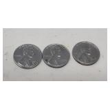 3) 1943 Silver Steel Lincoln Wheat Penny Cent