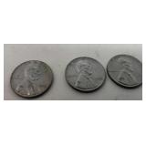 3) 1943 Silver Steel Lincoln Wheat Penny Cent