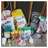 Lawn and garden supplies,  with plastic barrel