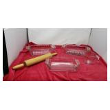 Wooden rolling pin, Pyrex 1 cup measuring cup