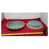 2 Stoneware green pie dishes