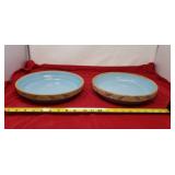 2 stoneware blue pie dishes w design