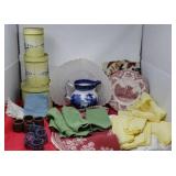 Canister Victorian pitcher and plate, place mats,