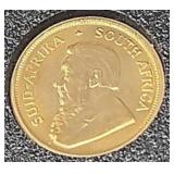 2001 Tenth Oz. Gold Krugerrand Gold Coin, 3.39h
