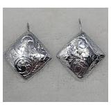 Vintage Sterling Silver JG SIAM Etched Earrings