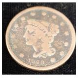 1840 Large Cent, Braided Hair