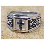 .925 Mens Sterling Cross Ring Size 9 12.16g