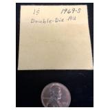 Lincoln cent, 1969-S double-die AU