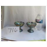 INDIAN GLASS CARNIVAL BLUE CANDLE HOLDERS