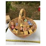 Basket with old number and letter blocks
