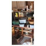 Cabinet w contents , totes, tool box. Garden