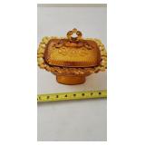 Vintage Indiana Pressed Glass Amber, Lace Edge