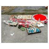 Vintage Christmas decor including gold colored