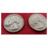 1962 D, 1964 D Washington 90% Silver Quarters