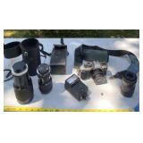 Konica camera with zoom lenses and flash