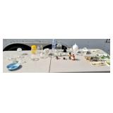 Glassware,  salt and pepper shakers, milk glass