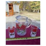 Vintage red rose and green leaf pitcher and