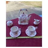 Flower tea pot set with sugar and creamer