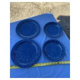 Blue and white speckled enamelware