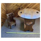 Wooden heart seat and drop leaf  heart table 22 x