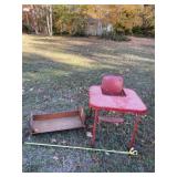 Old wooden baby bassinet that is broken  and