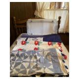 Unfinished quilt, rose pattern quilt, blue quilt