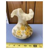 Vintage Fenton custard glass ruffled vase
