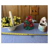 Hummingbird décor, ceramic basket and bird vase