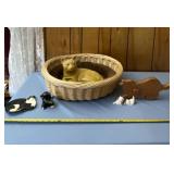 Cat figurines with basket and pet bed