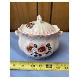 Vintage Wild Rose dish with lid, lid has chip