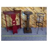 Red heart table, plant stand and glass decor vase