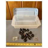 16 cabinet handles with screws and tote with lid