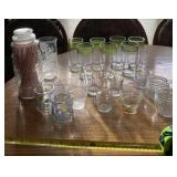 Glass cups and straw holder with straws