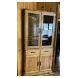 Corner curio cabinet with light and glass shelves