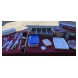 Silverware, silverware holder, cups and trays