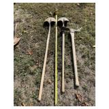Two shovels and pick axe