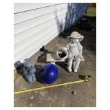 Resin girl and bench  with breaking on hat, glass