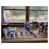 Spray paint, paint brushes, sandpaper stain and