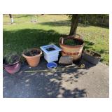 All flower pots and big rock